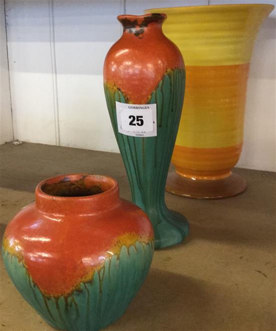 Shelley banded vase & two French art pottery vases(-)